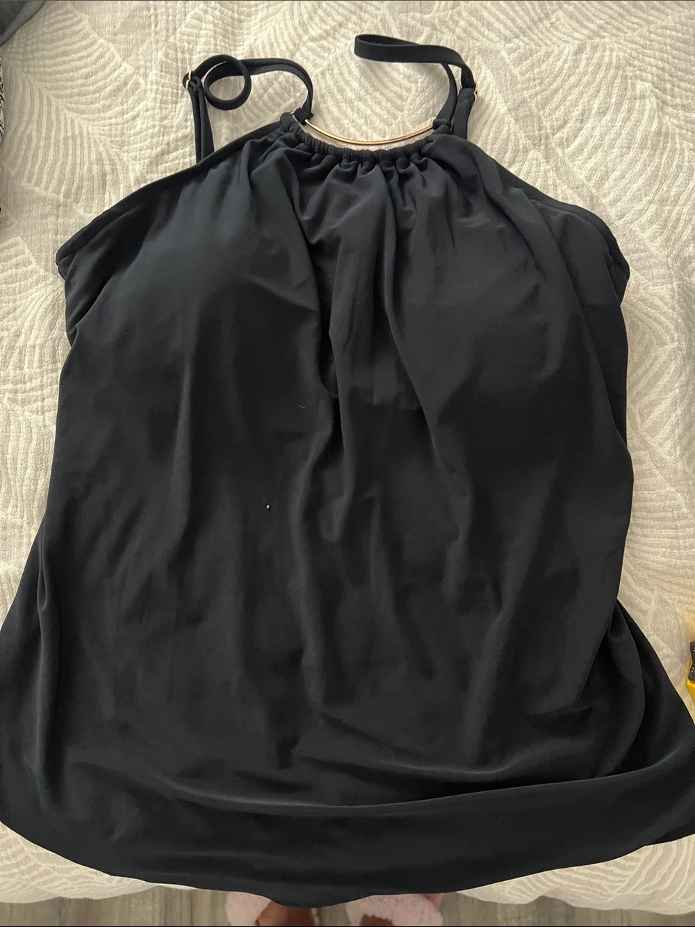 Black Halter Tank Top with Gold Accent